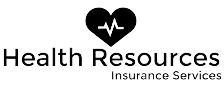 a black and white logo for health resources insurance services