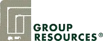 a group resources logo is shown on a black background .