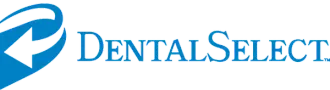 a logo for dentalselect that is blue