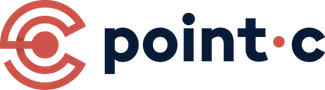 Red stylized 'C' logo with a central dot and concentric arcs, beside dark blue text "point•c" with a red dot.