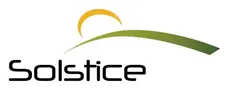 Solstice logo featuring an orange sun above a green curve.