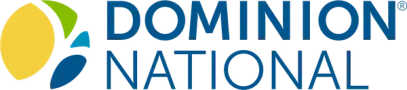 the logo for dominion national is blue and yellow